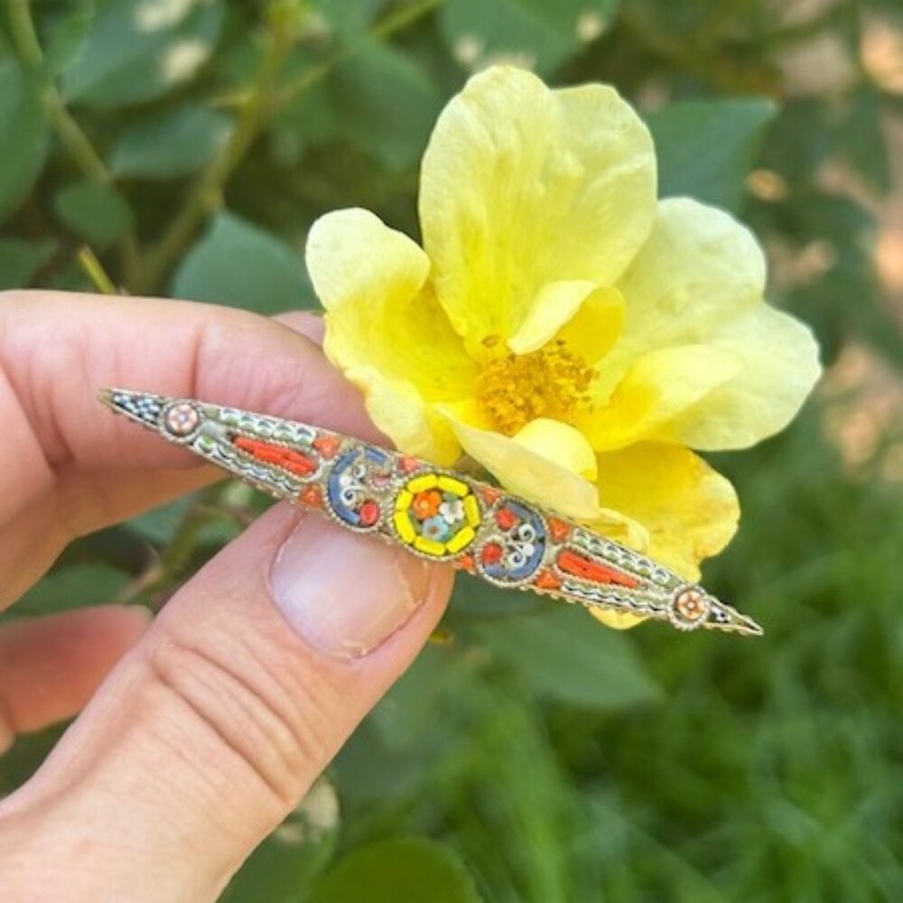 MICRO MOSAIC Italy Glass Antique BAR PIN